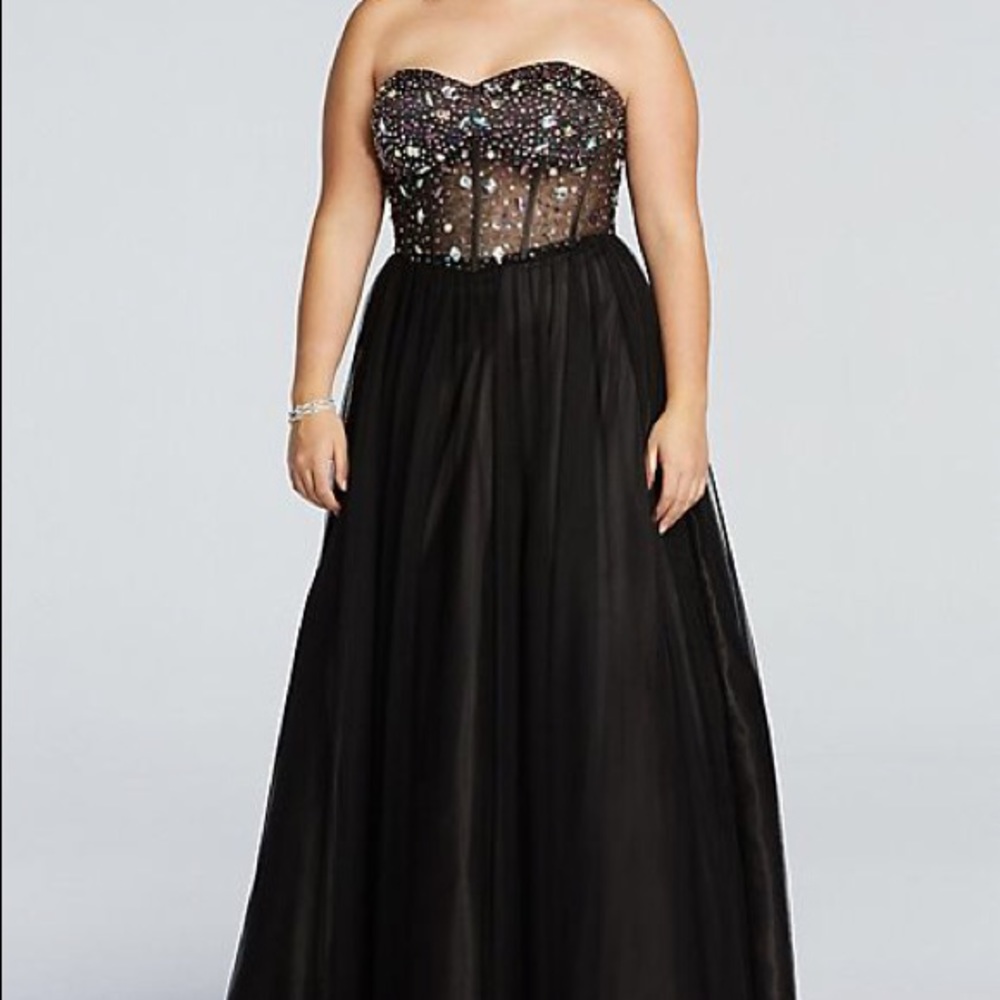 plus size illusion corseted prom dress